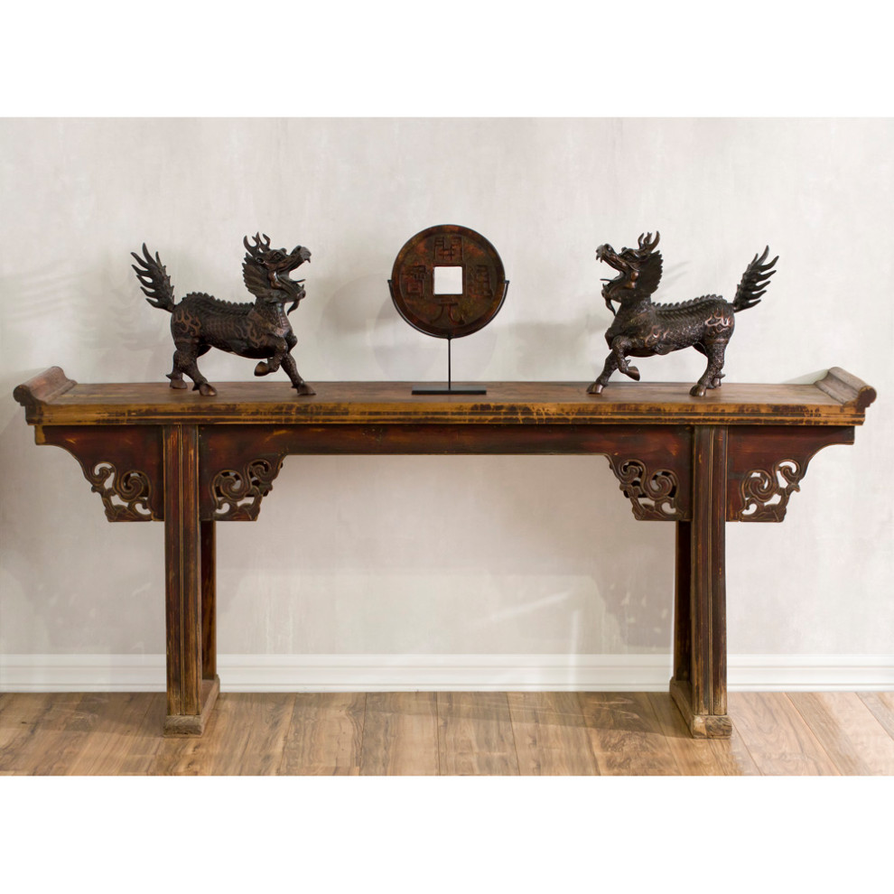 Vintage Elmwood Imperial Chinese Grand Altar Table with Cloud Motif   Asian   Console Tables   by China Furniture and Arts  Houzz