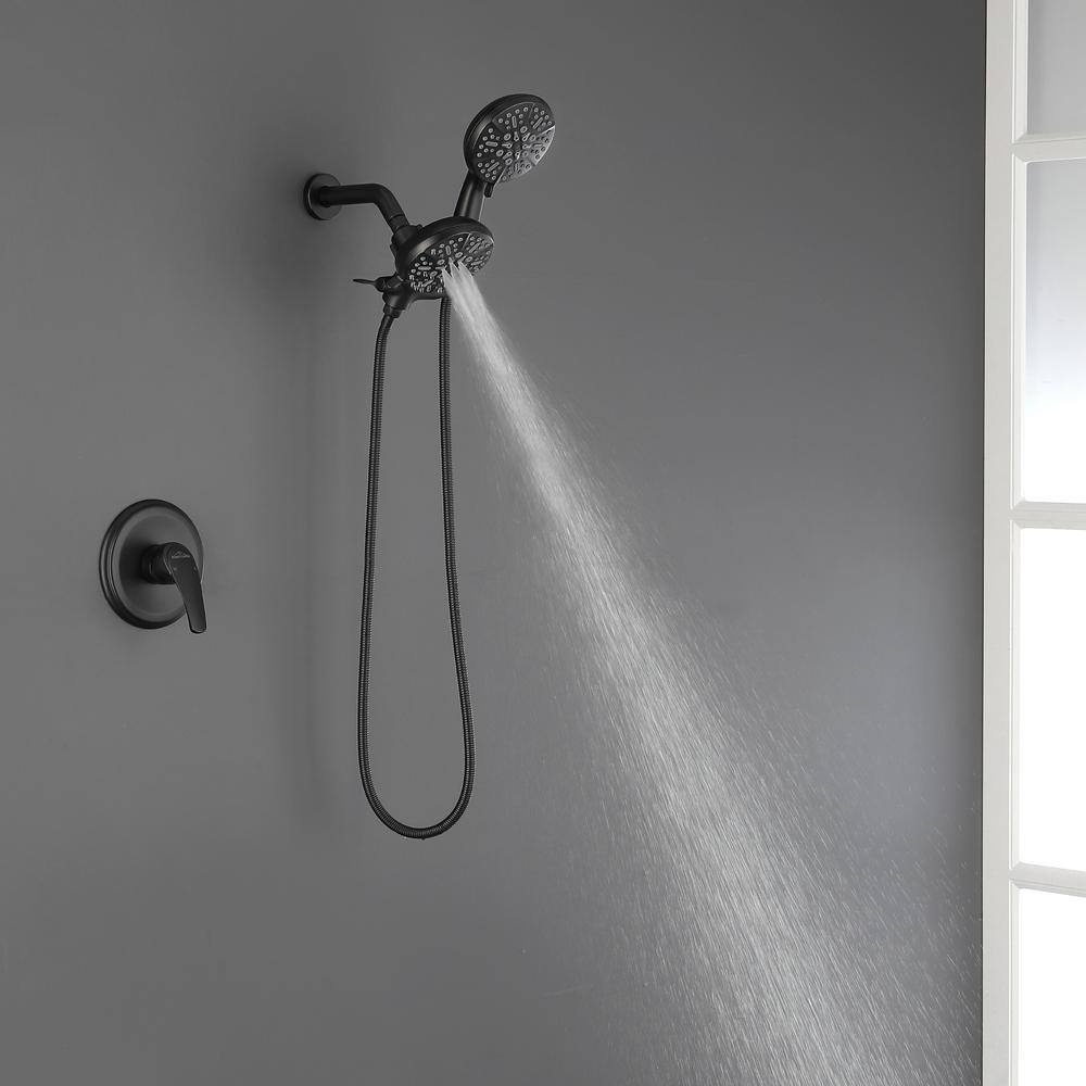 Boyel Living 5-Spray Patterns with 2.5 GPM 4.72 in. Wall Mount Dual Shower Heads in Matte Black (Valve and Handle Trim Included) SMD-88014B