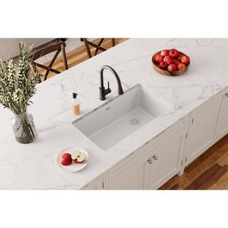 Elkay Quartz Classic White Quartz 33 in. Single Bowl Undermount Kitchen Sink ELGU13322WH0