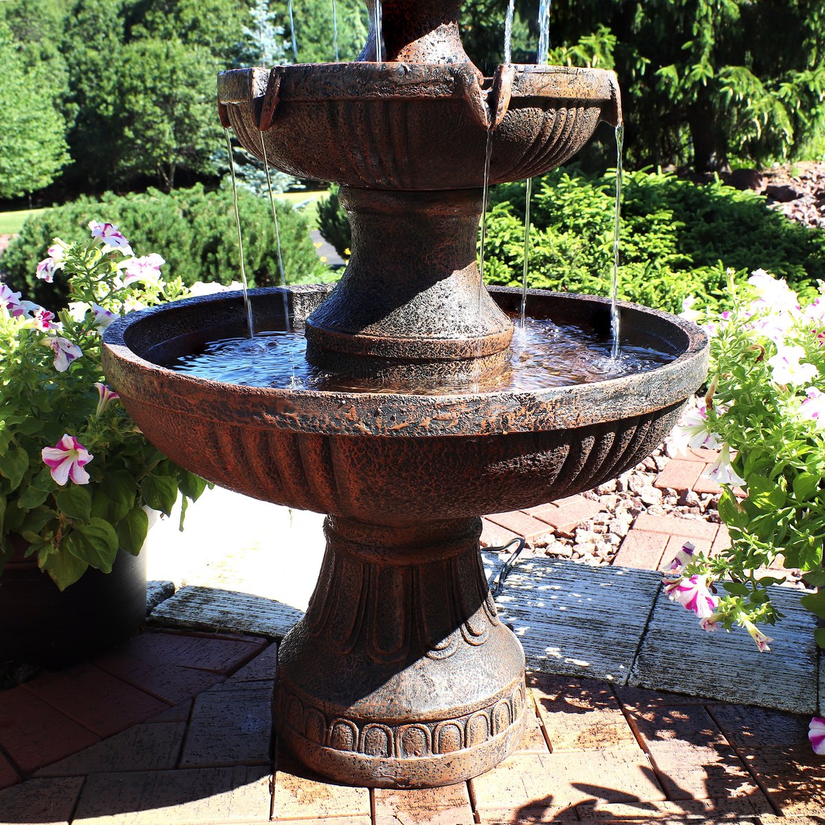 Sunnydaze Decor 3-Tier Flower Blossom Outdoor Electric Water Fountain