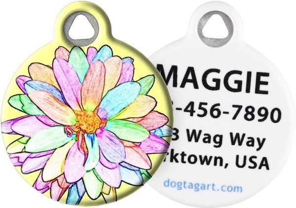 Dog Tag Art Sketched Flower Personalized Dog and Cat ID Tag