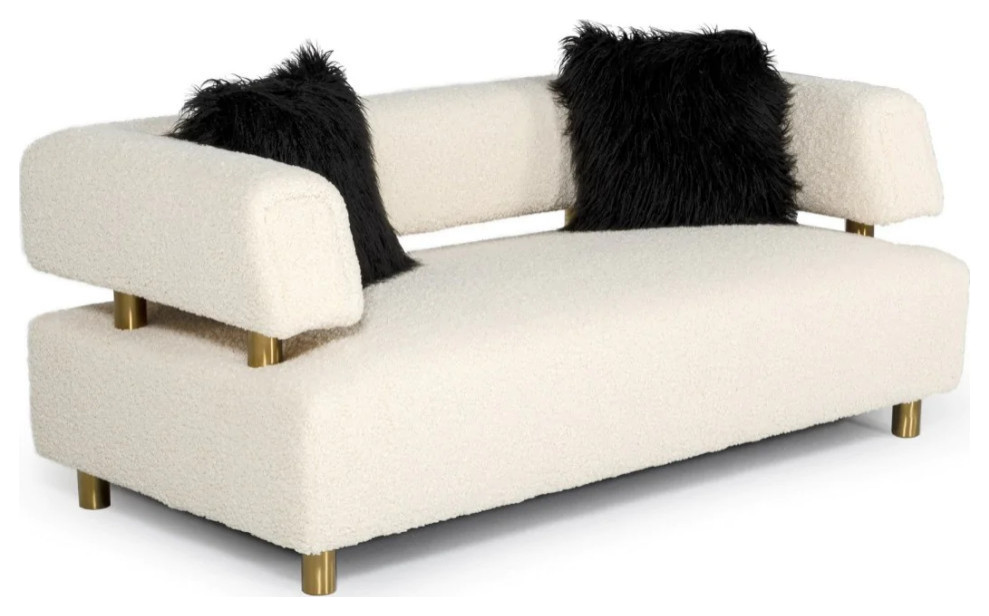 Dell Glam Beige Fabric Loveseat   Contemporary   Loveseats   by Rustic Home Furniture Deco  Houzz