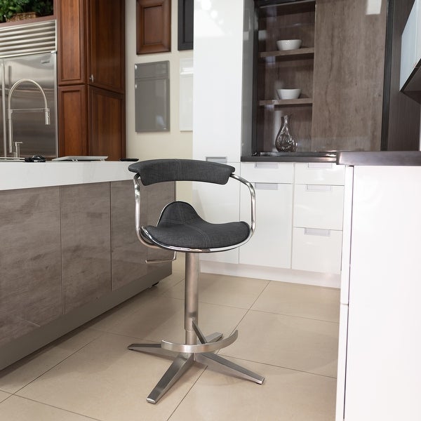 MIX Brushed Stainless Steel Adjustable Height Swivel Faux Leather Stool with Arms With X Base