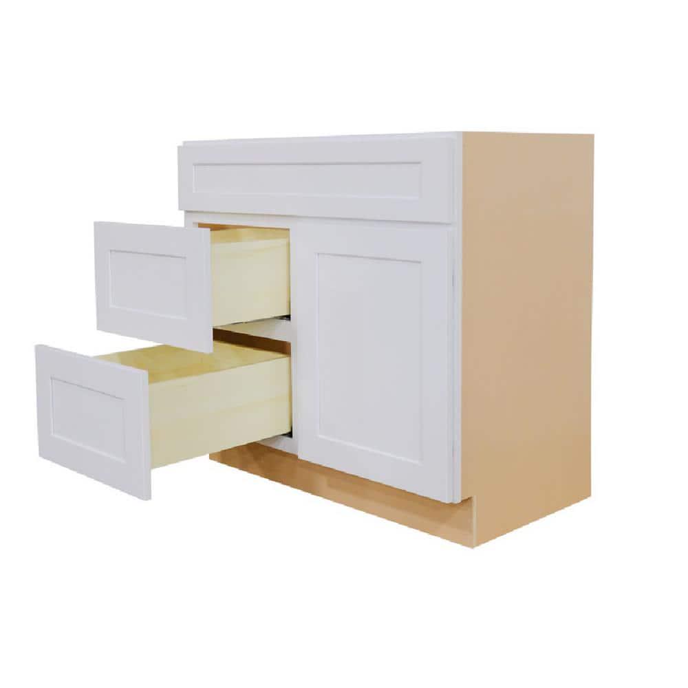 ProCraft Cabinetry Liberty Series Assembled 36 in W x 21 in D x 345 in H Sink Base Bath Vanity Cabinet Only With Left Drawers in White