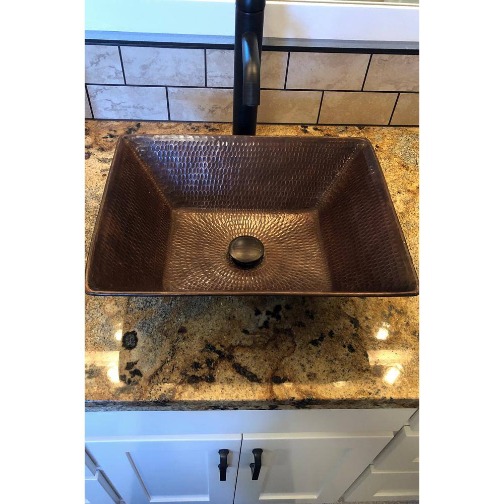 Premier Copper Products Rectangle 17 in. Wired Rim Hammered Copper Vessel Sink in Oil Rubbed Bronze VREC17WDB