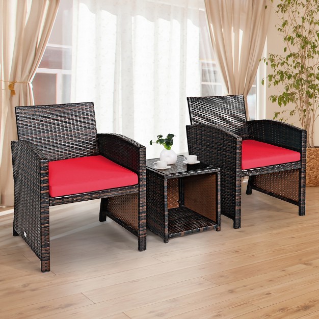 Costway 3pcs Patio Rattan Wicker Furniture Cushion Sofa Coffee Table