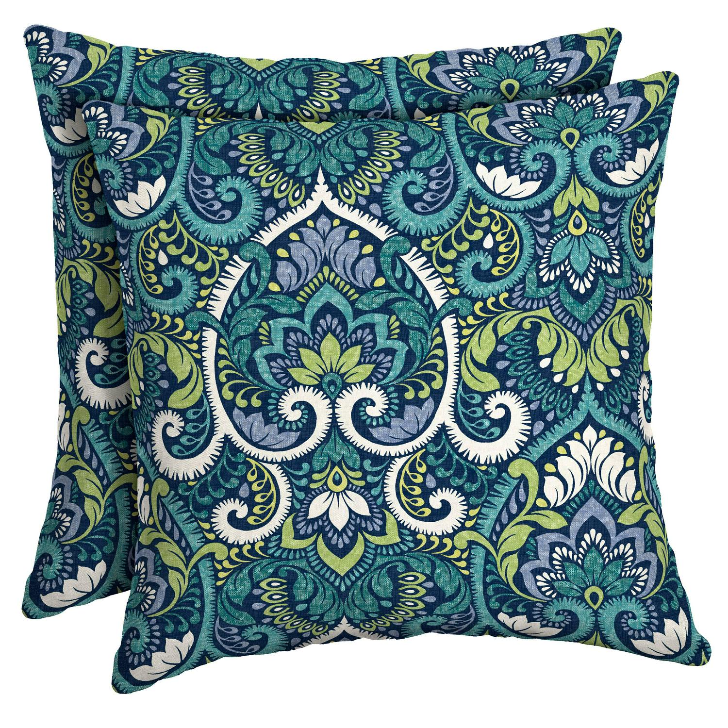 Arden Selections Sapphire Aurora Damask 16 x 16 in. Outdoor Toss Pillow， Set of 2