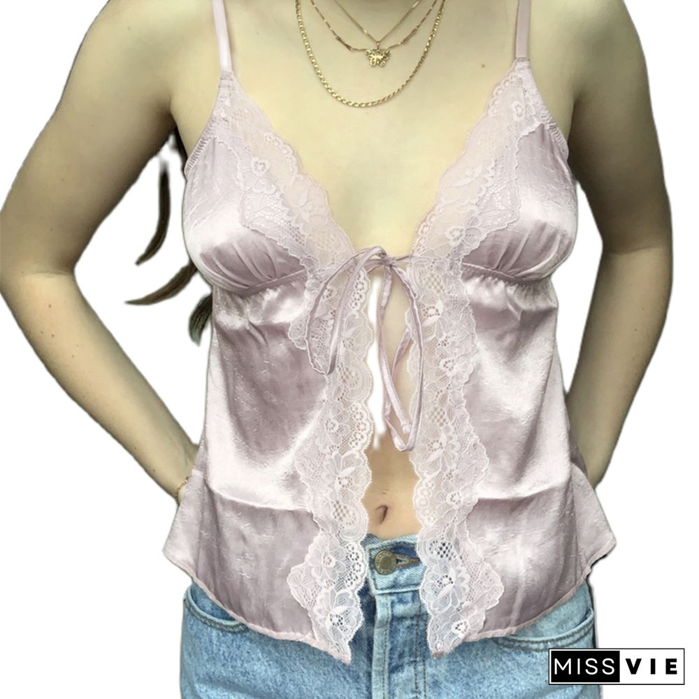 Summer Lace Camisole Tops Beige Pink Women Sleeveless V Neck Slim Fit Tank Top Sweet Sexy Fashion Sweet Crop Top