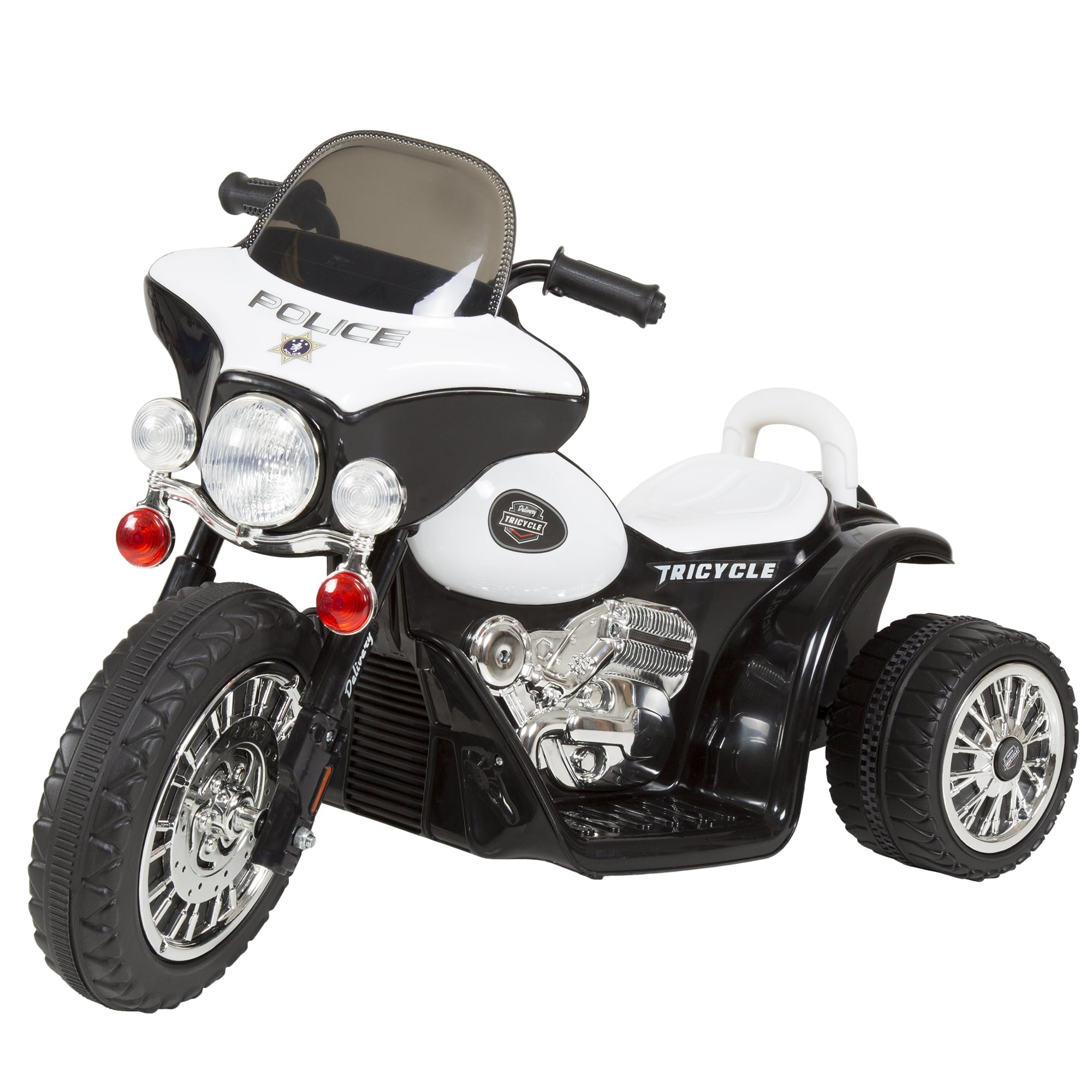 3 Wheel Mini Motorcycle Trike for Kids， Battery Powered Ride on Toy by Rockin’ Rollers – Toys for Boys and Girls， 2 - 5 Year Old – Police Car