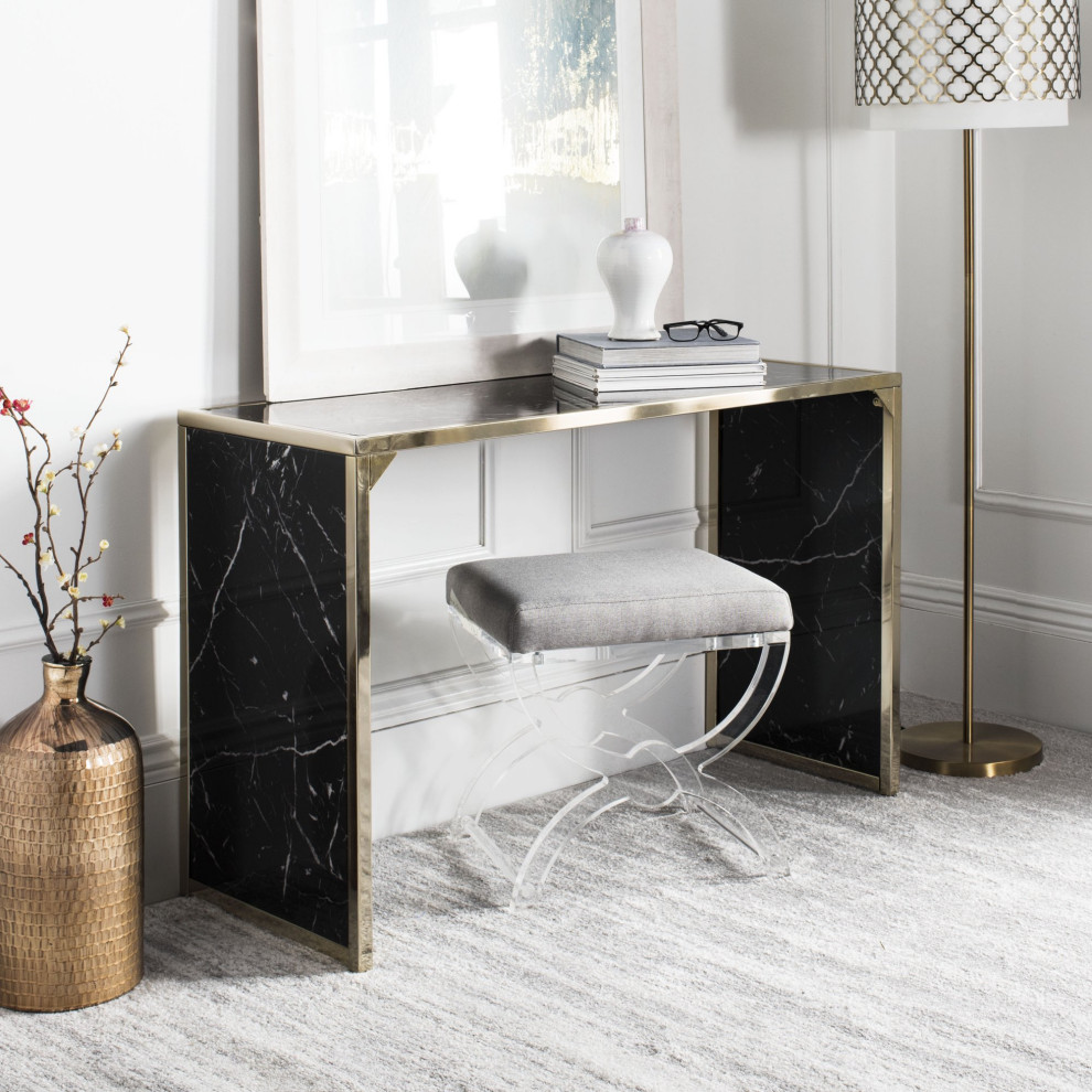 Contemporary Console Table  Gold Metal Frame With Black Faux Marble Top  ampSides   Contemporary   Console Tables   by Decor Love  Houzz