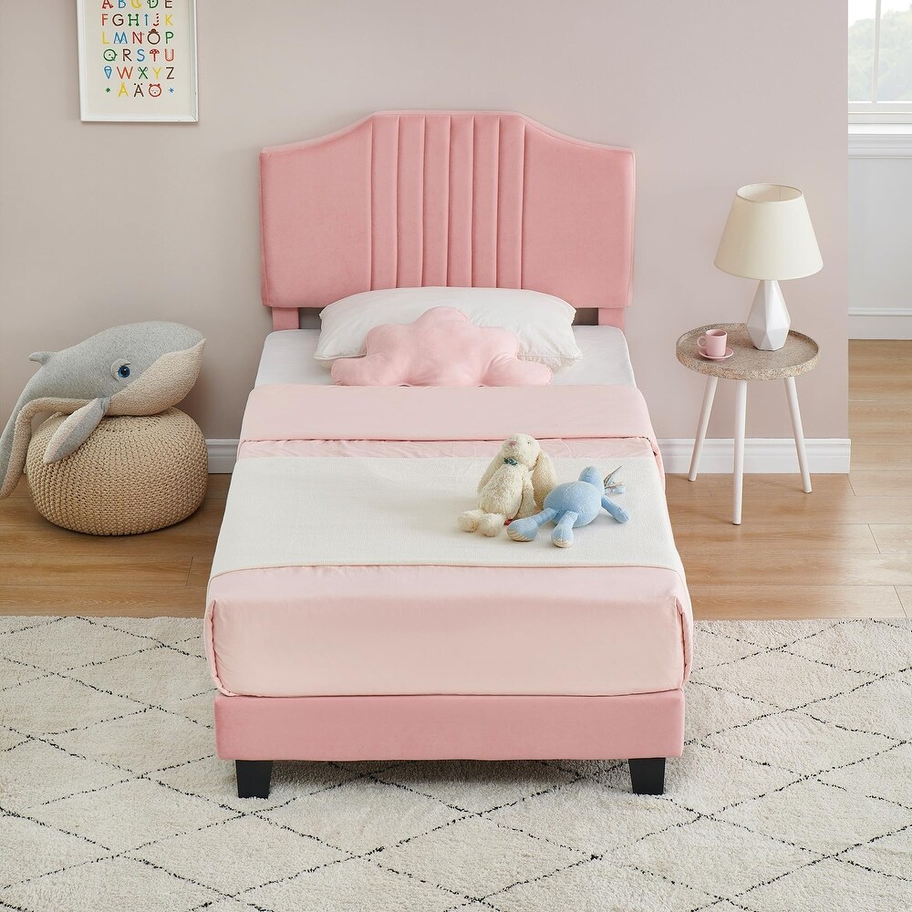 Upholstered Twin Bed Frame Platform for Kids