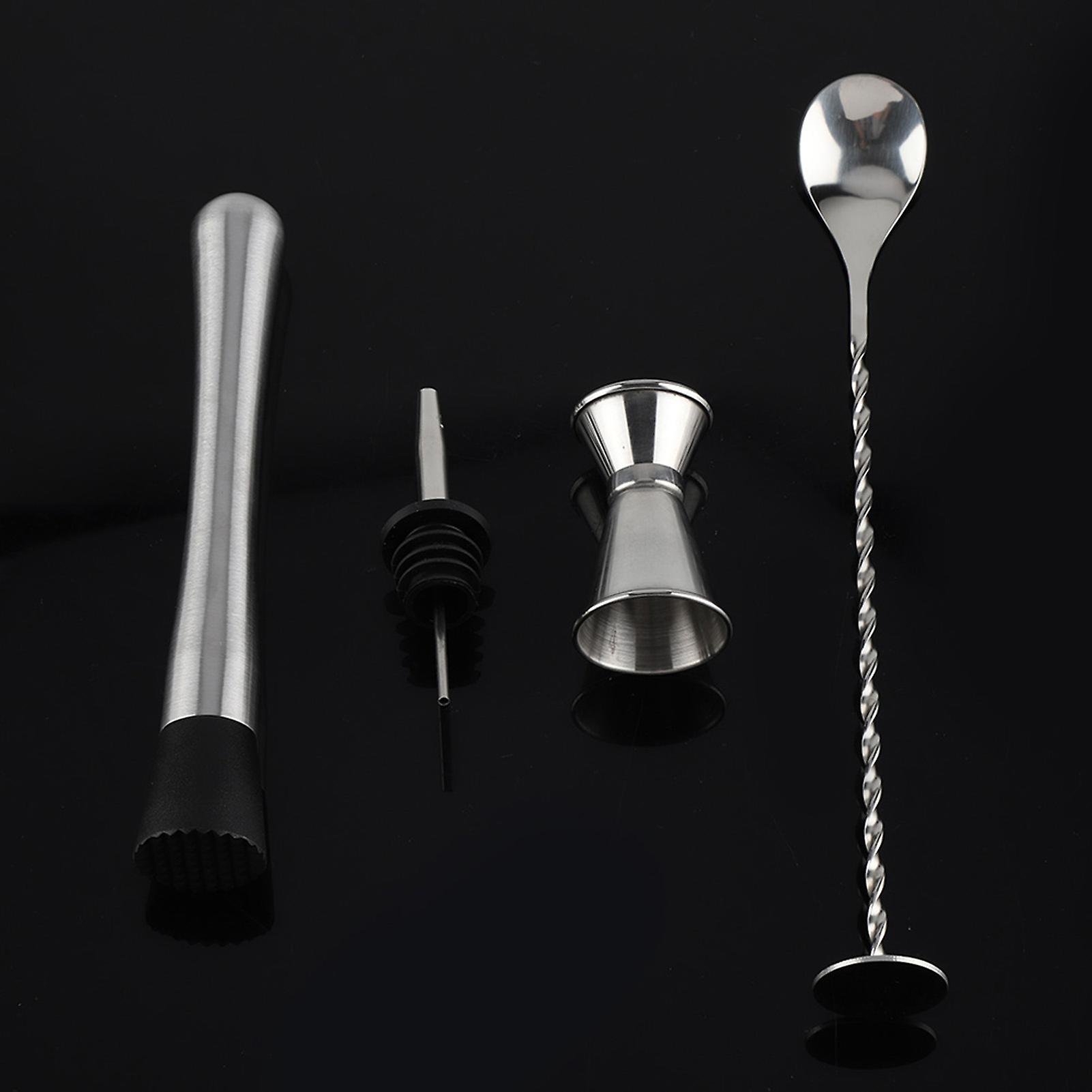 4pcs/ Set Durable Stainless Steel Drinking Cocktail Mixing Tool Set in Home Bar Party(A)