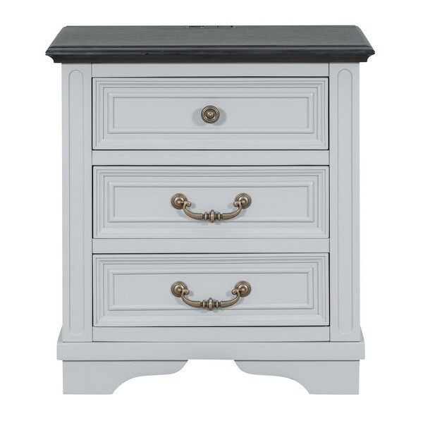 Nightstands Side Table with 3 Drawers， End Table Bedside Table with USB Ports for Living Room Bedroom - - 37353882