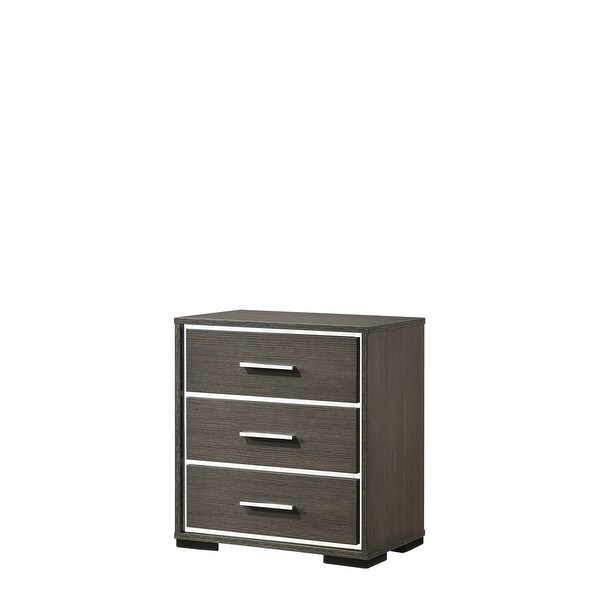 Contemporary Wooden MDF Panel Nightstand Living Room Bedroom Locker with USB Dock and 3 Drawers - - 35794070