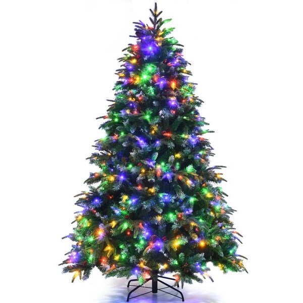 PreLit Snowy Christmas Hinged Tree with Flash Modes and MultiColor Lights