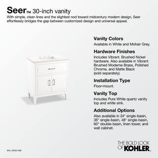 KOHLER Seer 30.125 in. W x 18.0625 in. D x 35.8125 in. H Bathroom Vanity in Mohair Grey with Quartz Top K-33552-ASB-1WT