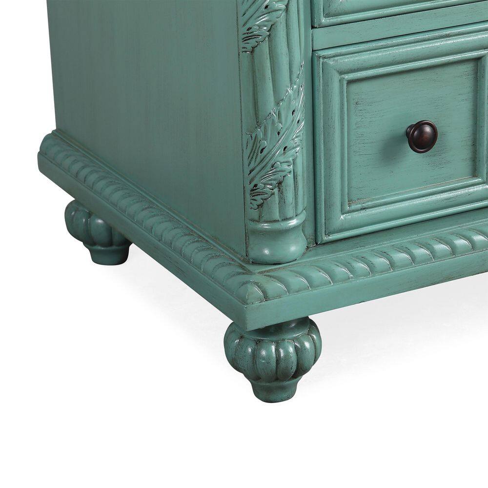 Silkroad Exclusive 36 in. W x 22 in. D x 36 in. H Freestanding Bath Vanity in Vintage Green with Carrara White Marble Top V0213NW36R