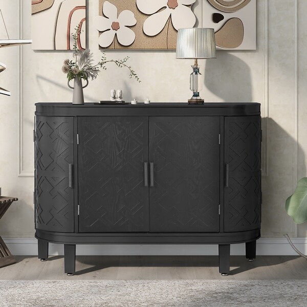 Accent Storage Sideboard with Antique Pattern Doors， Wooden Console Cabinet Suitable for Hallway， Entryway， Living Room， Bedroom