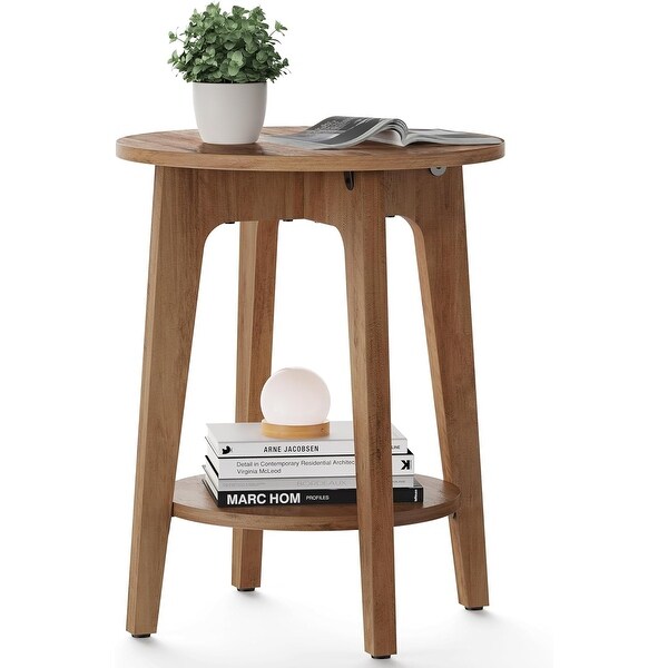 Round Side Table with Lower Shelf，End Table for Small Spaces