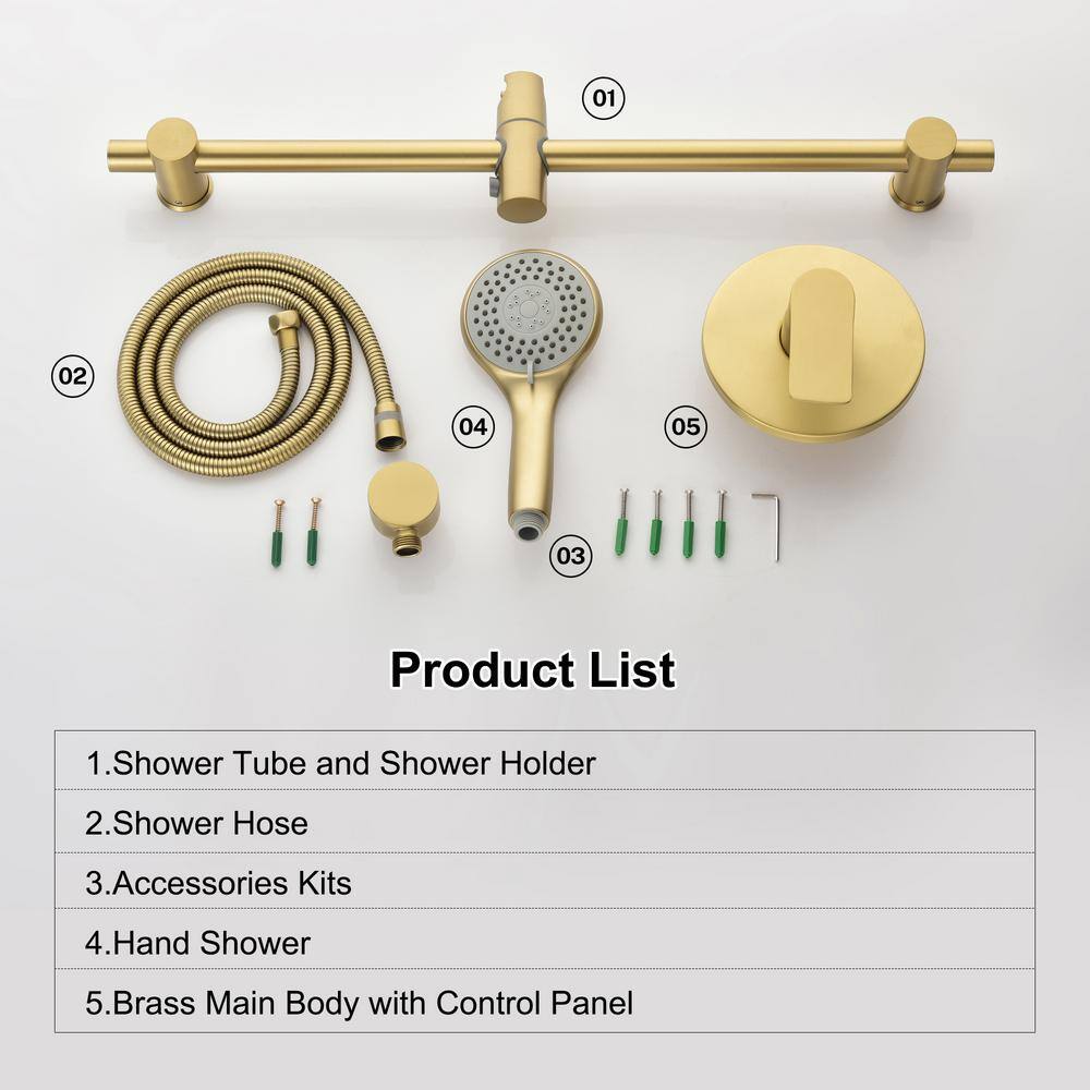 Tomfaucet 3-Spray Multi-Function Handheld Shower with Slidebar in Brushed Gold TFJ0013BG