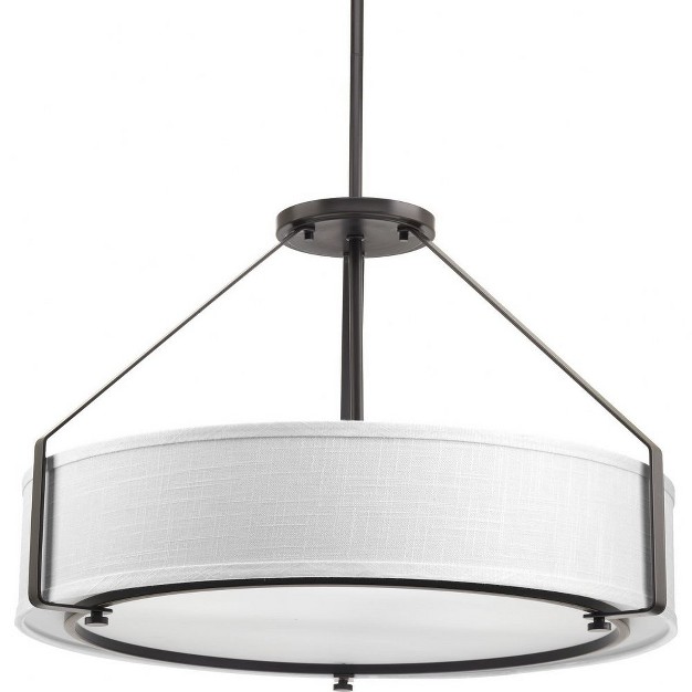 Progress Lighting Ratio Collection 4 light Pendant Brushed Nickel White Linen Drum Shade