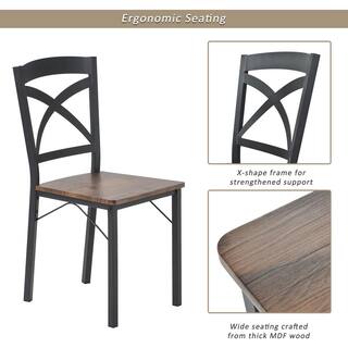 Harper  Bright Designs 5-Piece Industrial Brown Dining Set with Ergonomic Chairs ST000020AAD