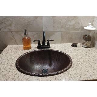 Premier Copper Products Self-Rimming Oval Roped Rim Hammered Copper Bathroom Sink in Oil Rubbed Bronze LO19RRDB