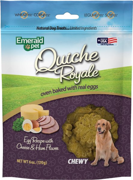 Emerald Pet Quiche Royale Egg Recipe with Cheese and Ham Chewy Dog Treats， 6-oz bag