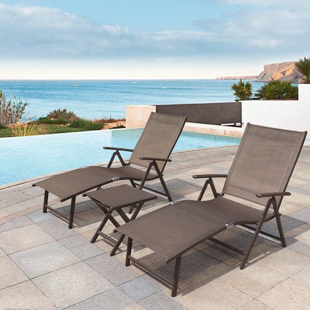 3pc Outdoor Set With Adjustable Chaise Lounge Chairs amp Table Brown black Crestlive Products