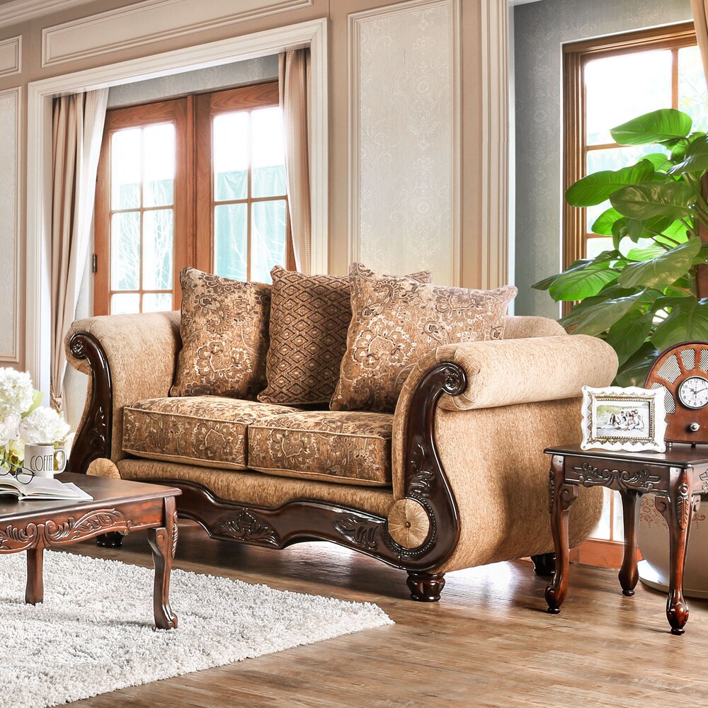 Ersa Traditional Gold Chenille Padded Loveseat by Furniture of America