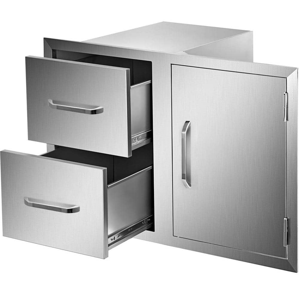 VEVOR Outdoor Kitchen Door Drawer Combo 35.4 in. W x 23.6 in. H x 24.4 in. D BBQ Access Door/Double Drawers with Handles CTG36X28X41000001V0