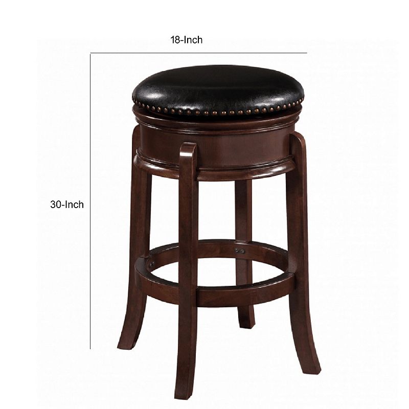 Sabi 29 inch Swivel Counter Stool， Solid Wood， Faux Leather， Brown， Black