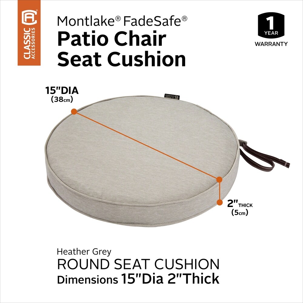 Classic Accessories Montlake Water Resistant 15 Dia x 2 Inch Patio Dining Seat Cushion