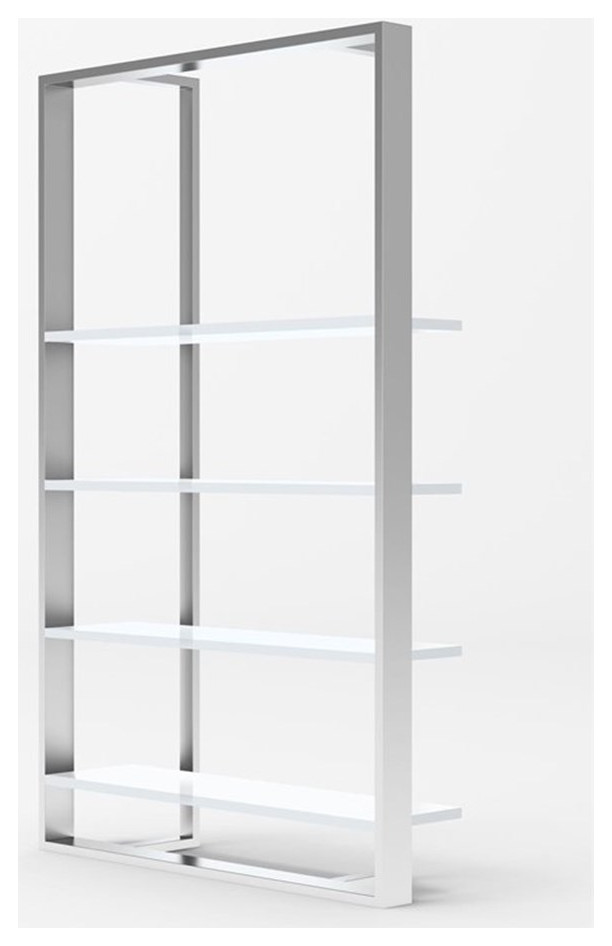 Modrest Fauna 4 Shelves Modern Stainless Steel Bookshelf in White High Gloss   Contemporary   Bookcases   by Homesquare  Houzz