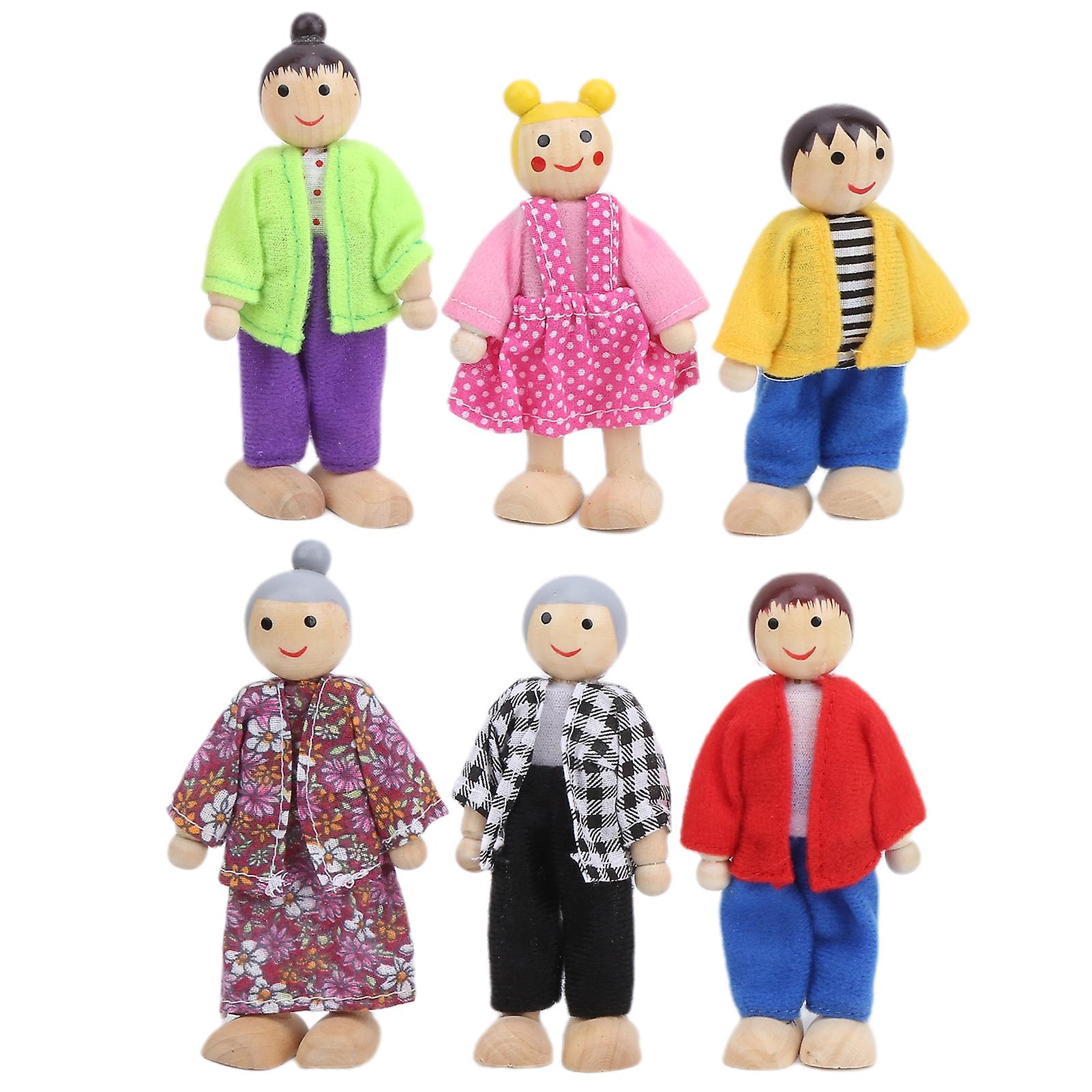 Family Doll Figures Pine Miniature People Toy Set Ornament Educational Dollhouse Accessory#3