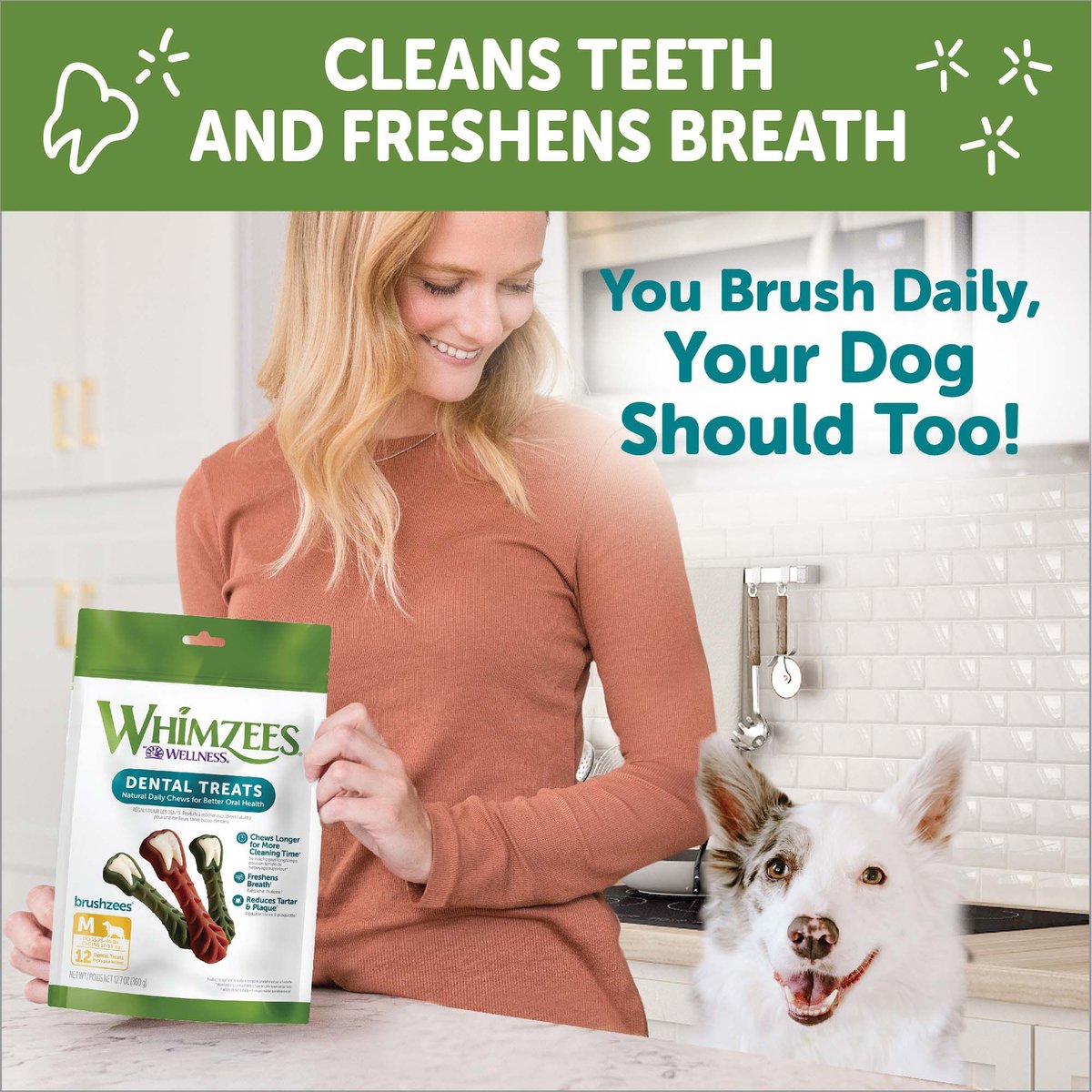 WHIMZEES Brushzees Medium Grain-Free Natural Daily Dental Dog Treats