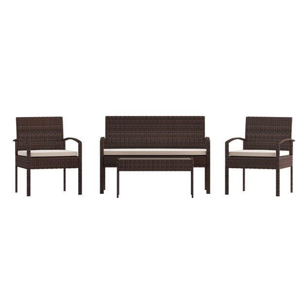 Flash Furniture Aransas Series 4 Piece Patio Set With Steel Frame And Cushions