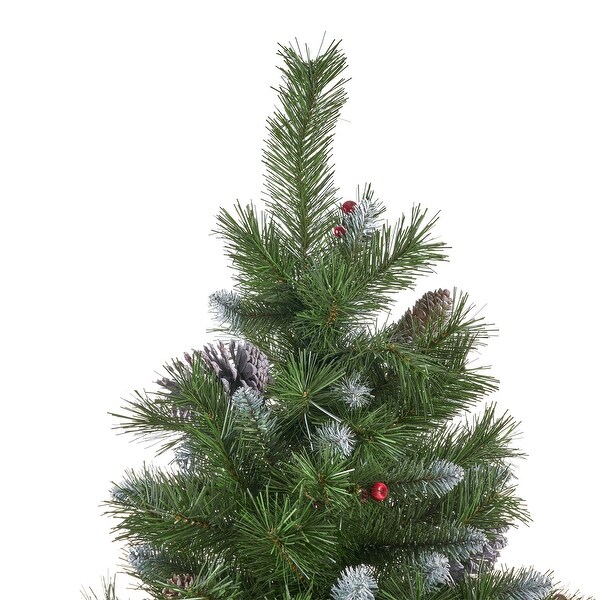 7' Frosted Pine Cone Christmas Tree with Red Berries，1219 Tips，Dia: 53