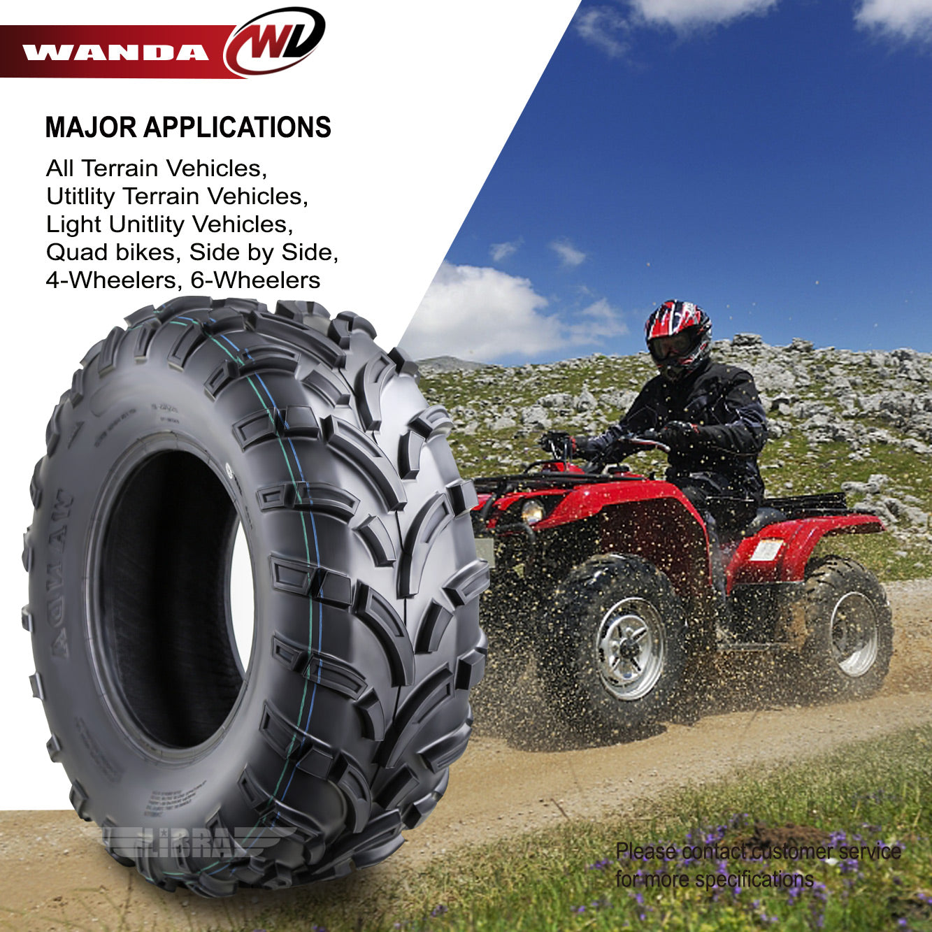 Set of 4 WANDA ATV/UTV Tires 26x8-12 26x8x12 Front and 26x10-12 26x10x12 Rear /6PR - 10257/10258