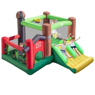 HONEY JOY Inflatable Bounce House 6-in-1 Bouncer Castle with Double Slides Jump Area Ocean Balls Basketball Rim (without Blower) TOPB006661