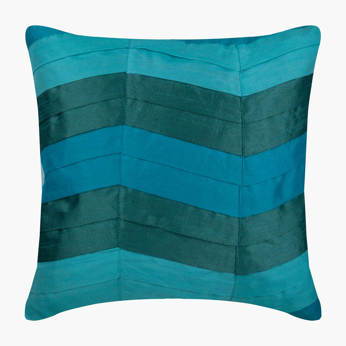 Teal Pillows Cover， Striped Accent Pillows， 12x12 inch (30x30 cm) Pillows Cover， Silk Square Throw Pillows Cover， Textured Pintucks Solid Color Pillows， Modern， Chevron - Teal Waves