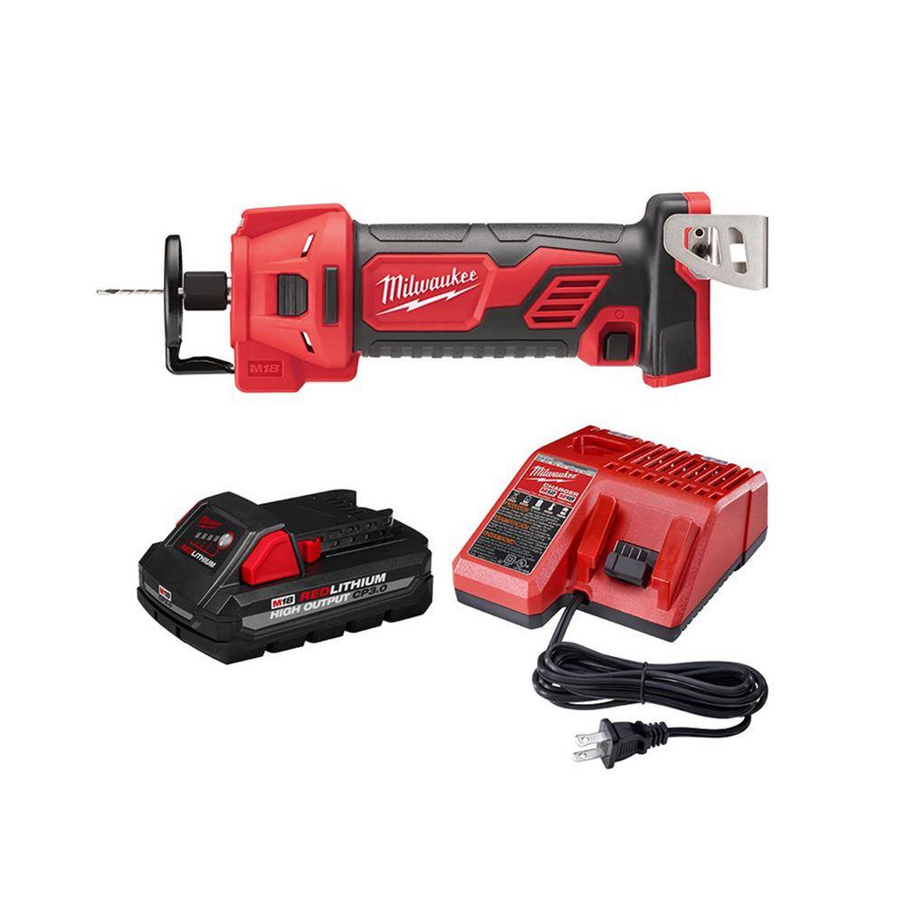 MW M18 18V Lithium-Ion Cordless Drywall Cut Out Tool with 3.0 Ah Battery and Charger 2627-20-48-59-1835