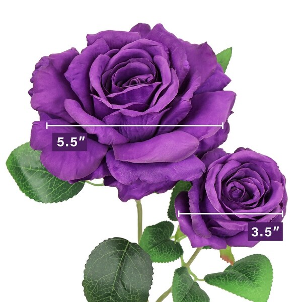 Set of 2 Purple Artificial Grand Rose Flower Stem Bush Bouquet 22in