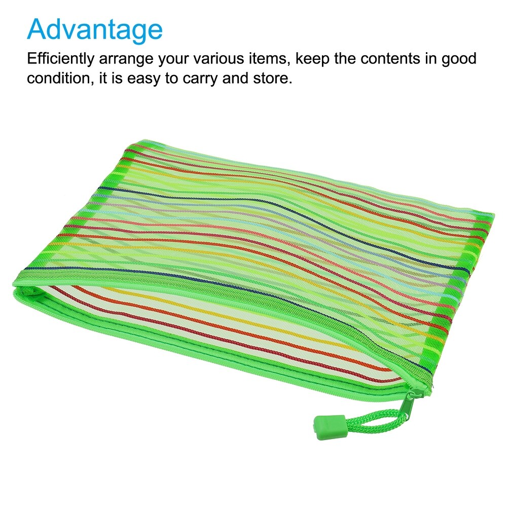 6 Pcs Mesh Zipper Pouches  A5 Colorful Document Bags Storage Organizer   9.8 x 7 inch