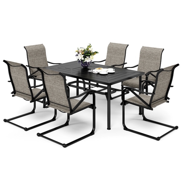 7Piece Patio Dining Sets ，6 Textilene Fabirc Chairs and 1 Metal Table with 2.1'' Umbrella Hole