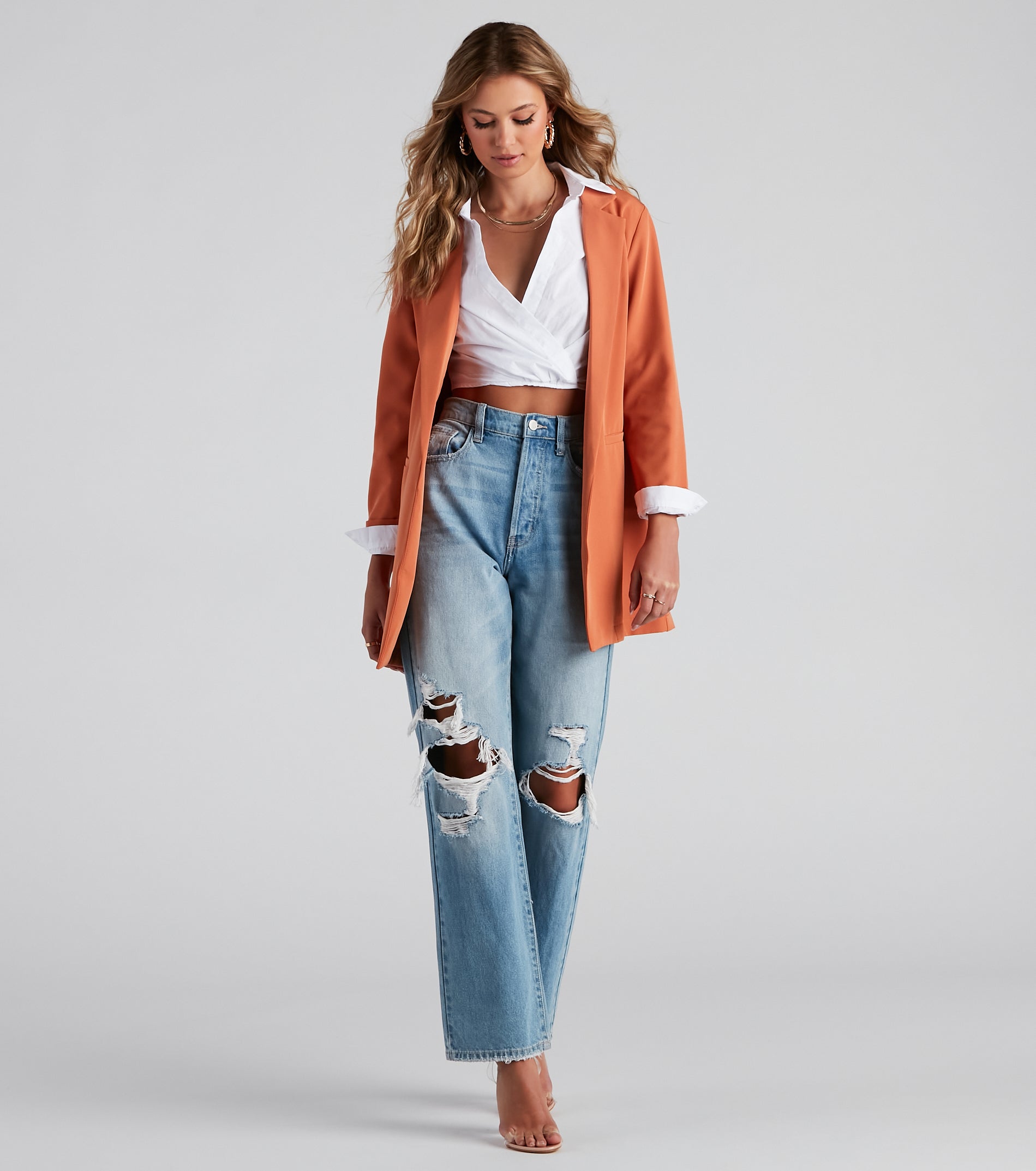 Biz Call 3/4 Sleeve Boyfriend Blazer