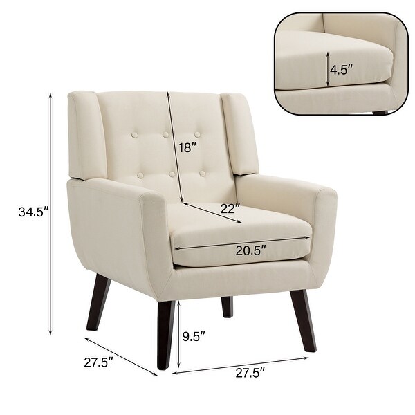 Modern Cotton Linen Upholstered Armchair Tufted Accent Chair