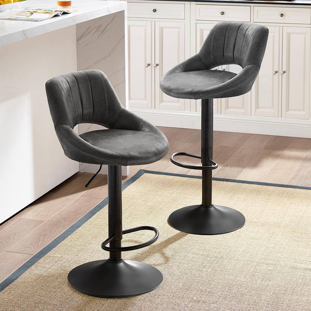 Art Leon Retro 33.86 in. Height Gray Faux Leather Swivel Adjustable Height Low Back Bar Stools with Metal Frame (Set of 2) BS003-GRAY