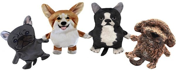 Piggy Poo and Crew Dog Crinkle Squeaker Toy Set， 4 count