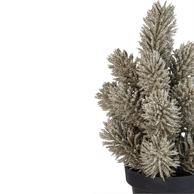 Northlight 8 5 Potted Champagne Metallic Glitter Artificial Pine Christmas Tree Unlit